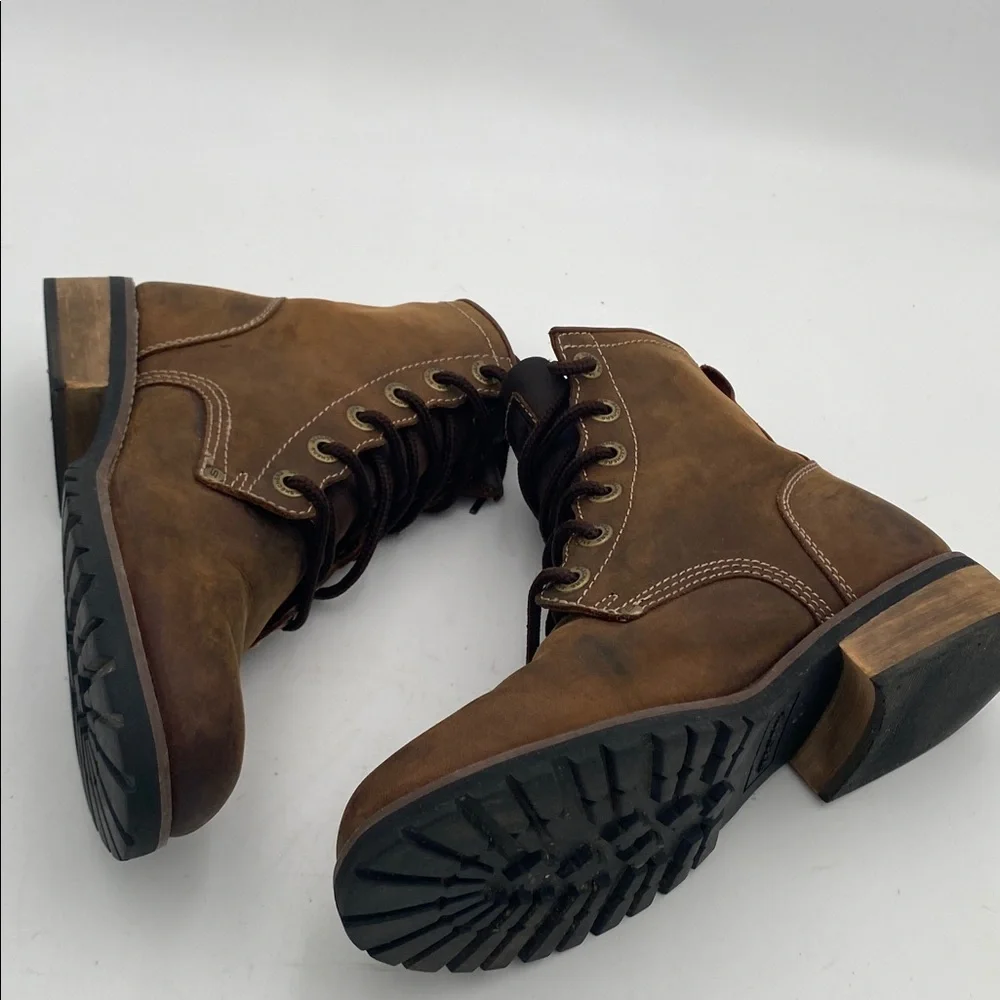 Skechers Brown Leather Lace-Up Boots biker boots women 8 casual office retro Y2K